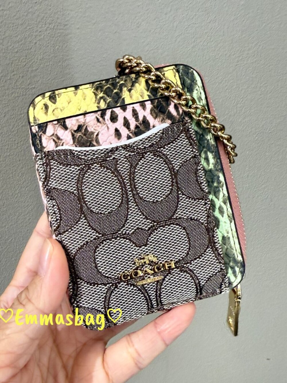 Coach Zip Card Case In Signature Jacquard CEC52 snake embossed leather
